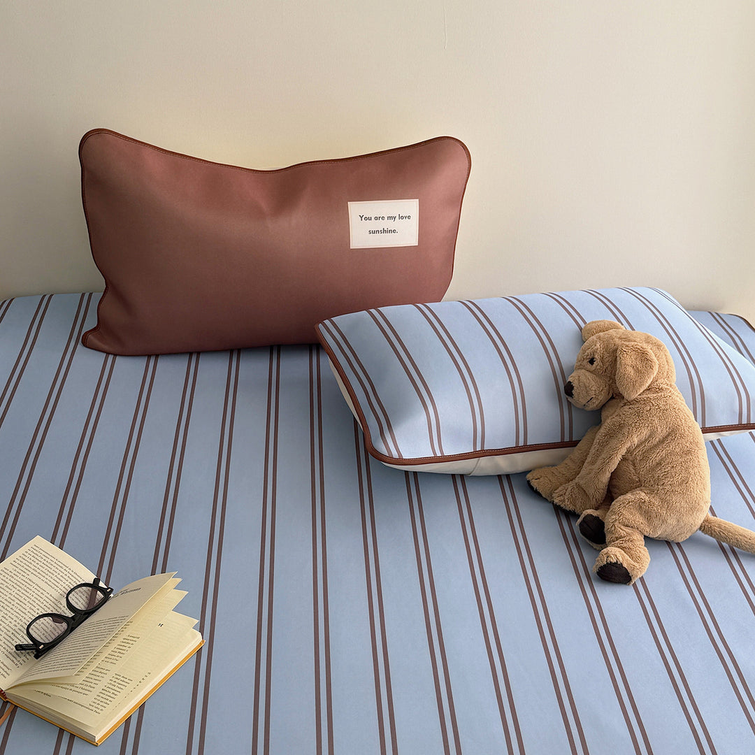 Ice Silk Double Line Stripe Mat Set Blue