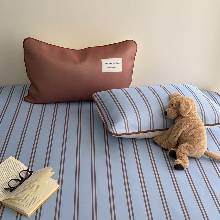 Ice Silk Double Line Stripe Mat Set Blue