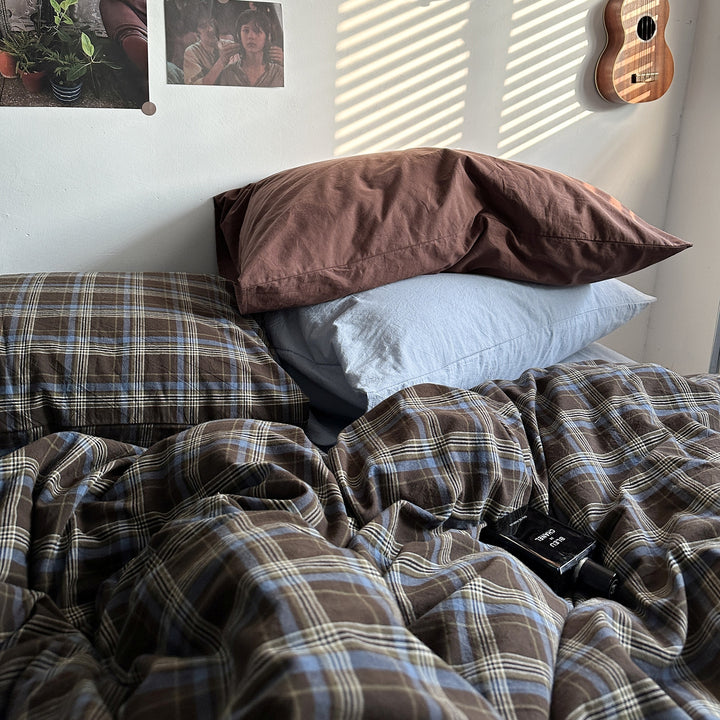 Vintage Brown Check Bedding Set