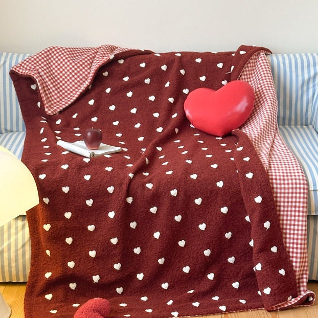 Heart & Check Reversible Boa Blanket