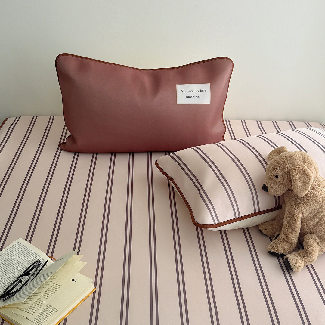 Ice Silk Double Line Stripe Mat Set - Milk Tea