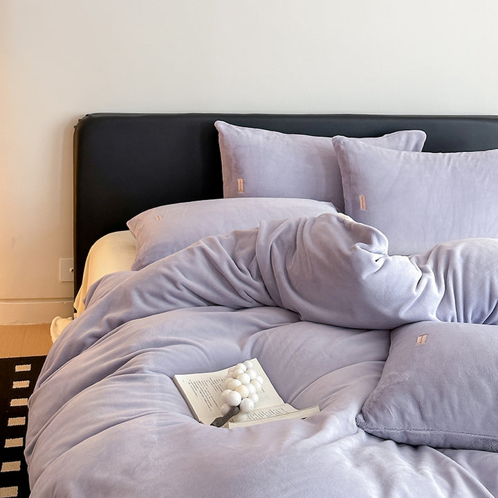 Double Milk Fleece Bedding Set, Purple Cream