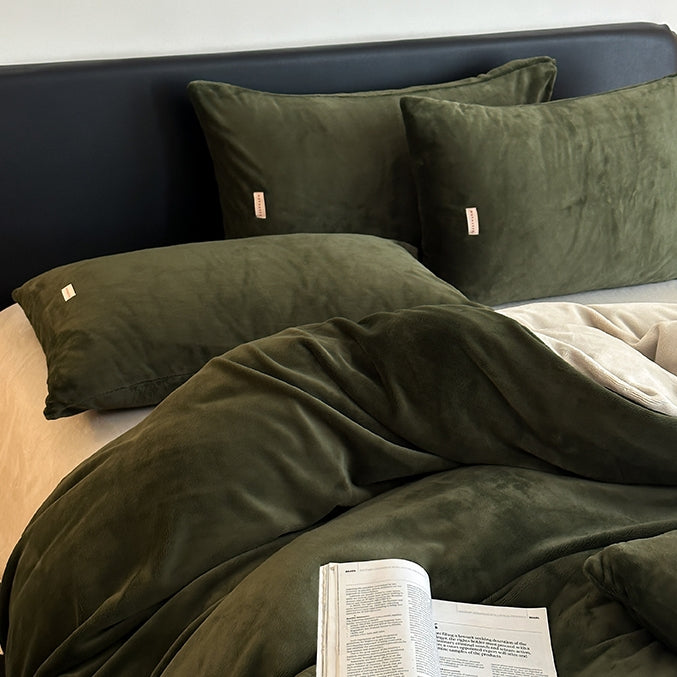 Double Milk Fleece Bedding Set, Dark Green