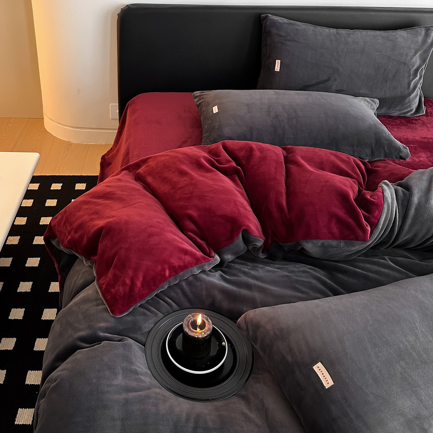 Double Milk Fleece Bedding Set, Dark Charcoal