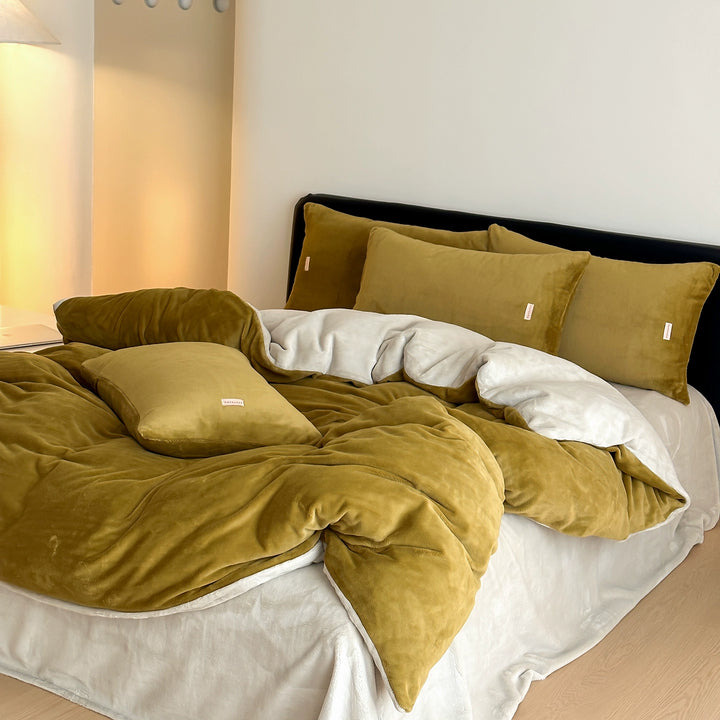 Double-Color Milk Fleece Bedding Set, Grapefruit