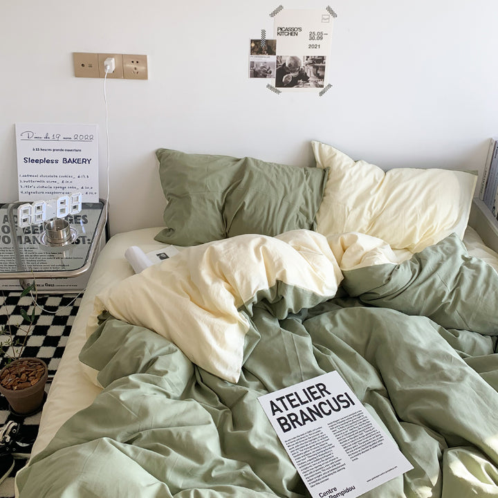 Double color two-tone bedding set "Matcha Cream"