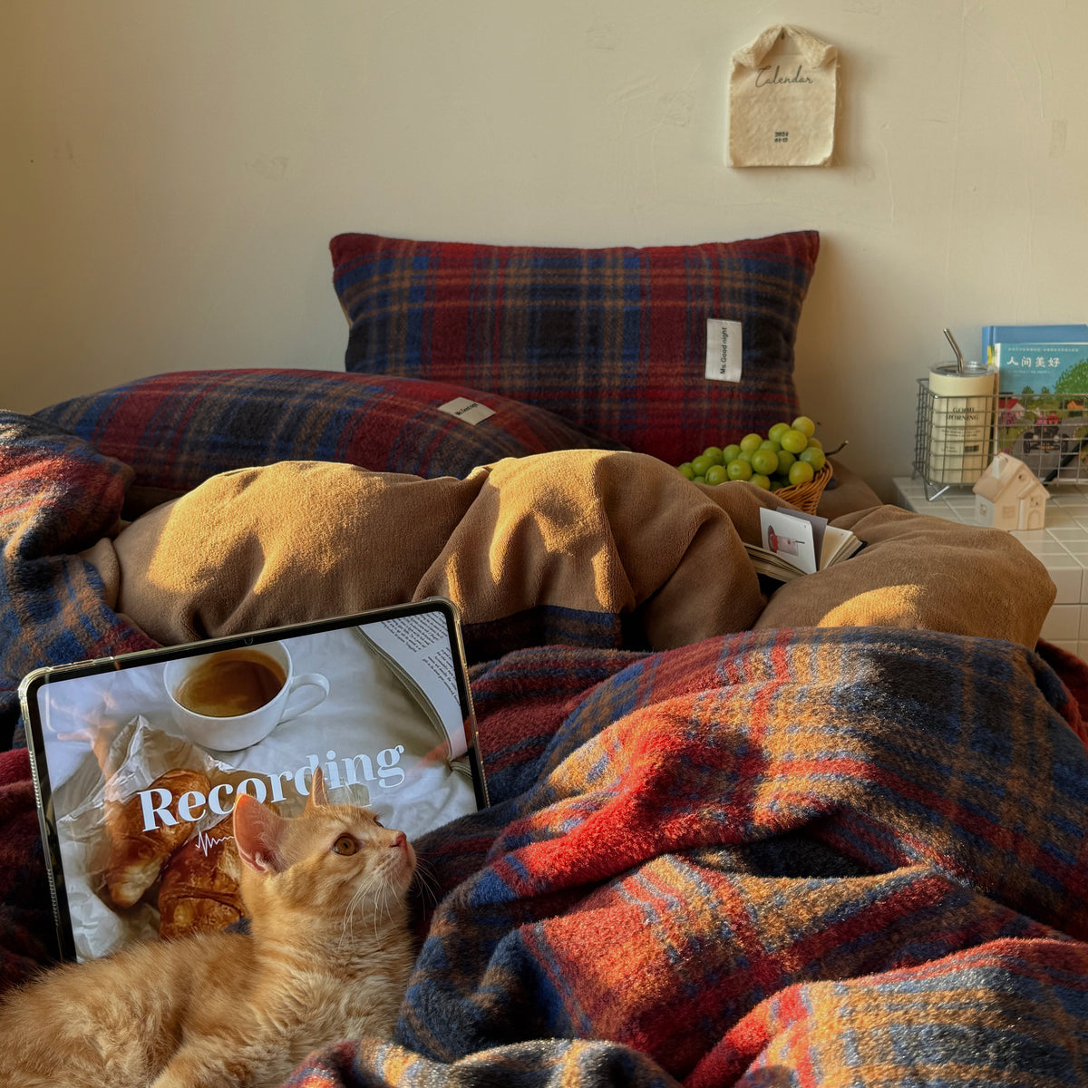 Classic Check Flannel Bedding Set Orange