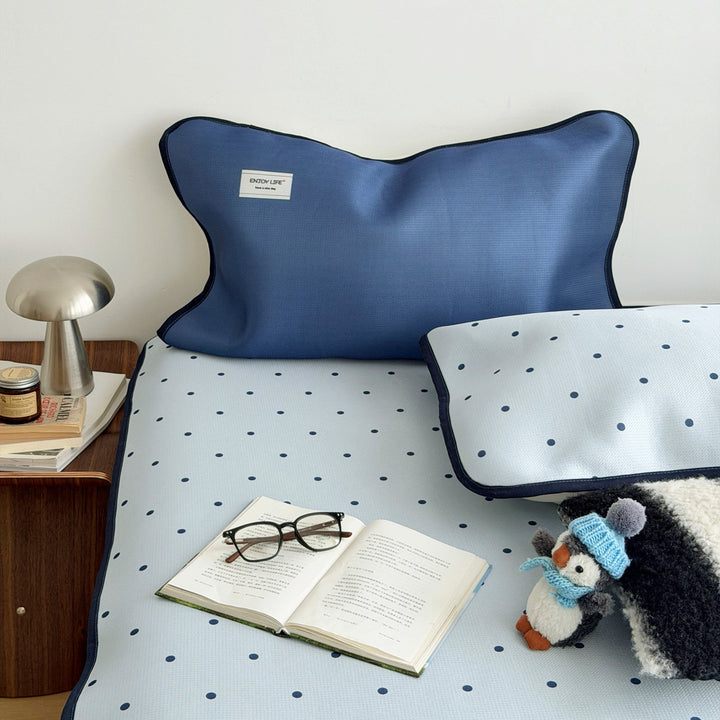 Ice Silk Dotted Mat Set, Blue