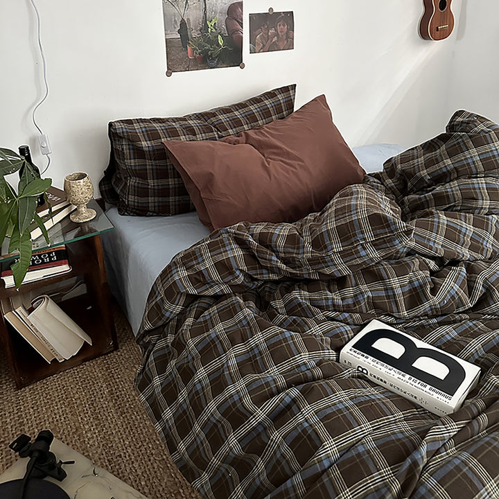 Vintage Brown Check Bedding Set
