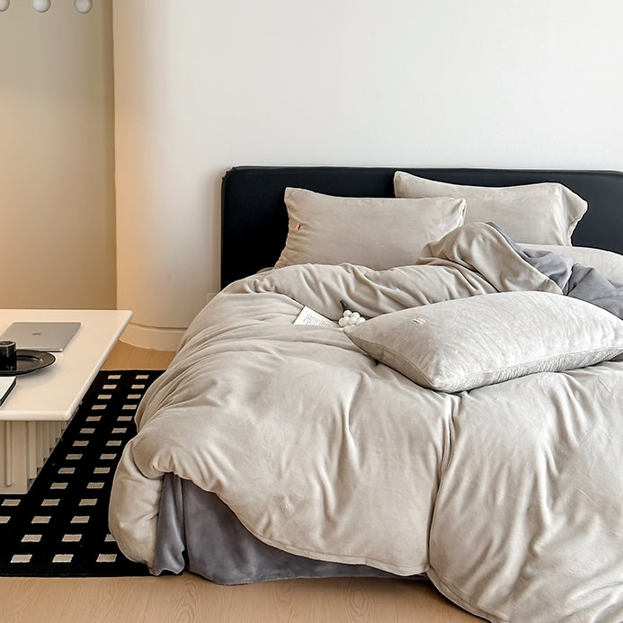Double Milk Fleece Bedding Set, Soft Gray