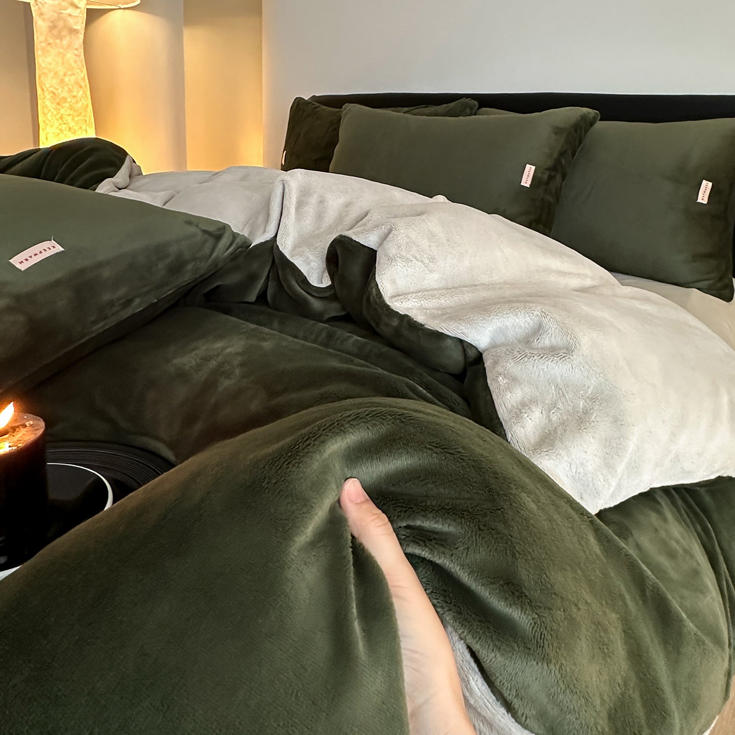 Double Milk Fleece Bedding Set, Dark Green