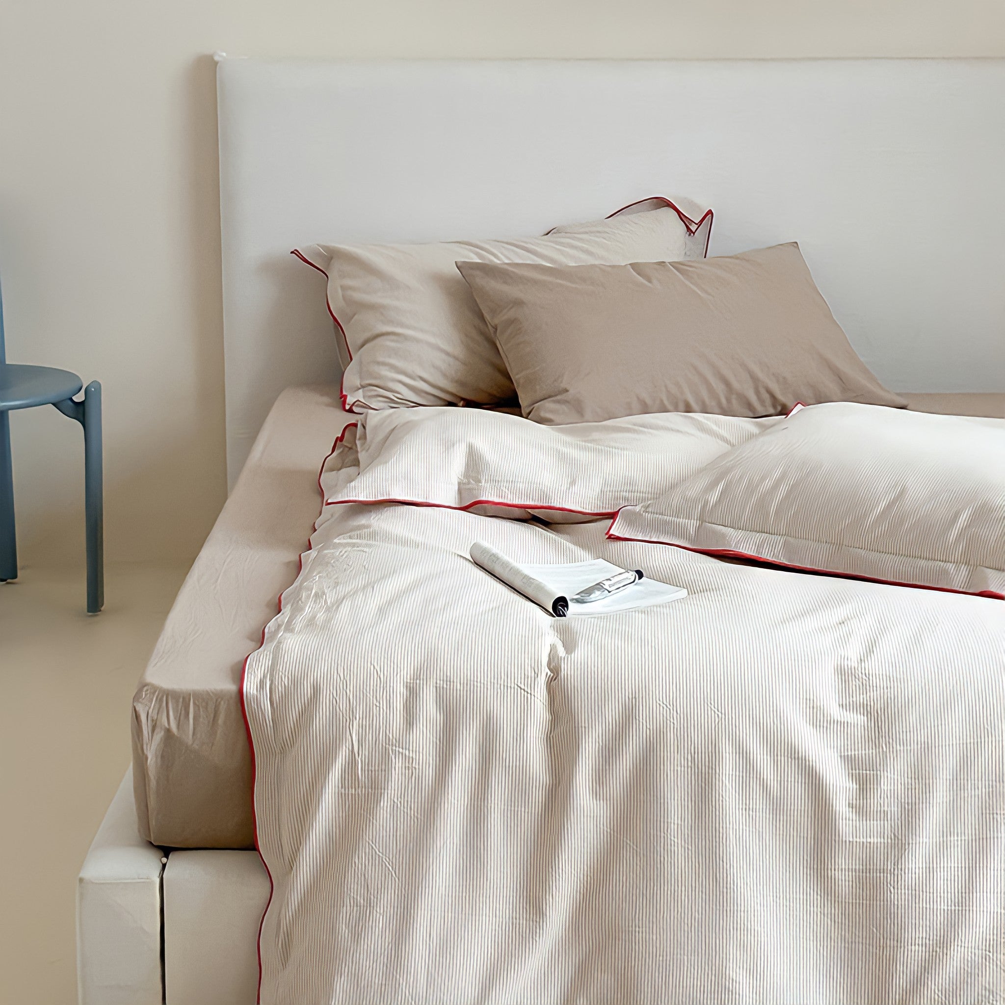 ベージュパイピングコットン寝具セット