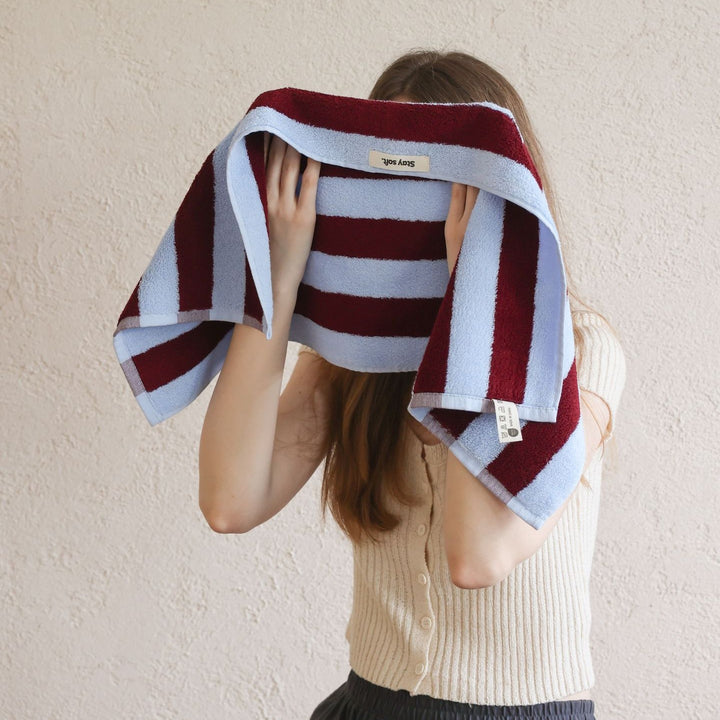 ワイドストライプカラーブロックコットンタオル