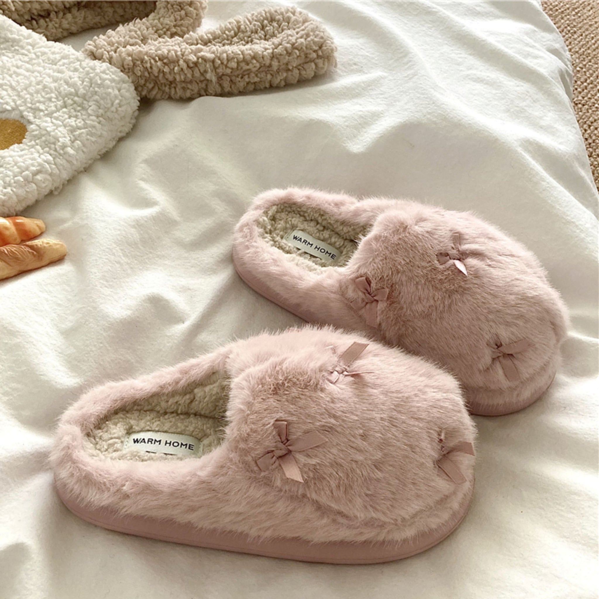 ミニリボンふわふわルームシューズ ピンク
