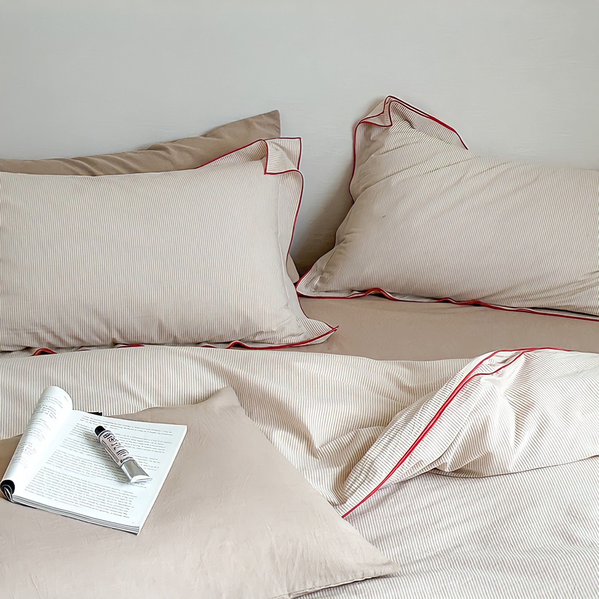 ベージュパイピングコットン寝具セット