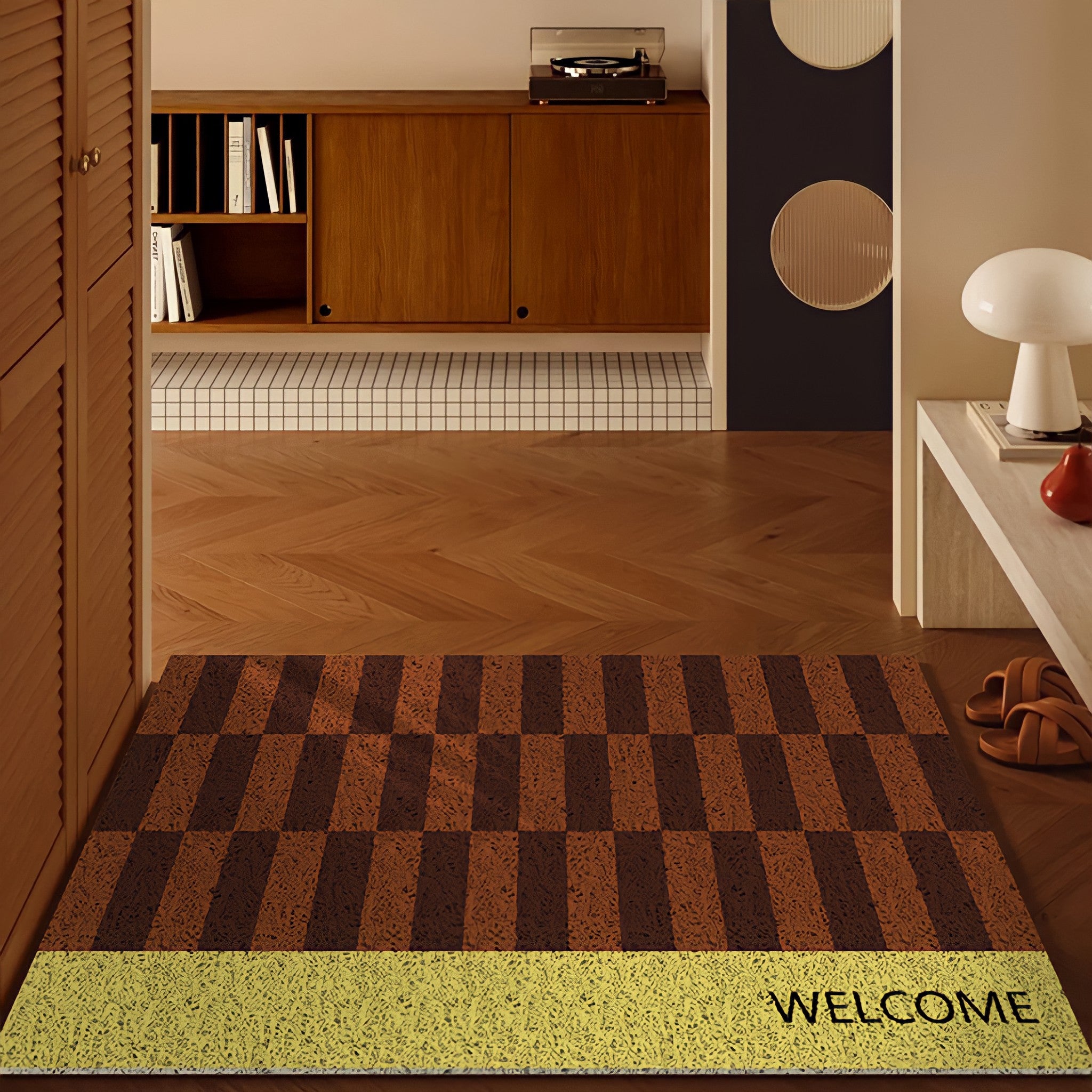 Yellow Block Check Door Mat