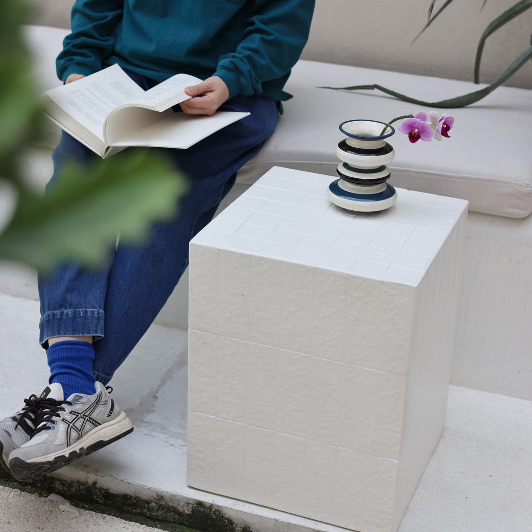 Mosaic Cube Side Table, White