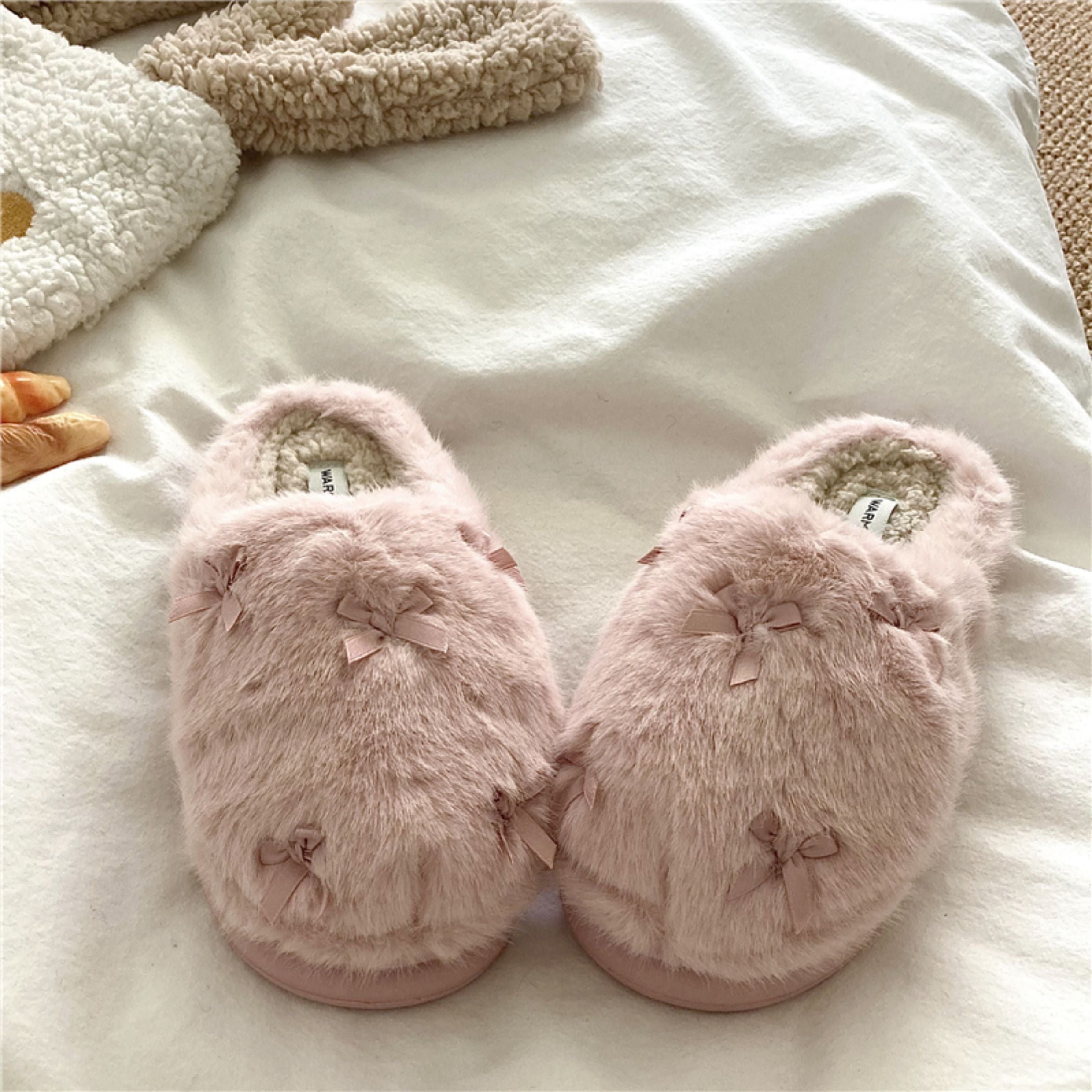 ミニリボンふわふわルームシューズ ピンク