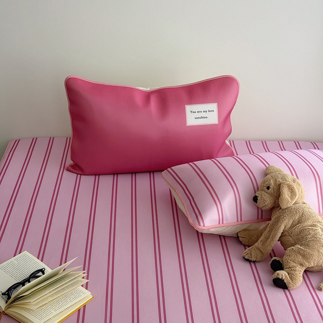 Ice Silk Double Line Stripe Mat Set - Pink
