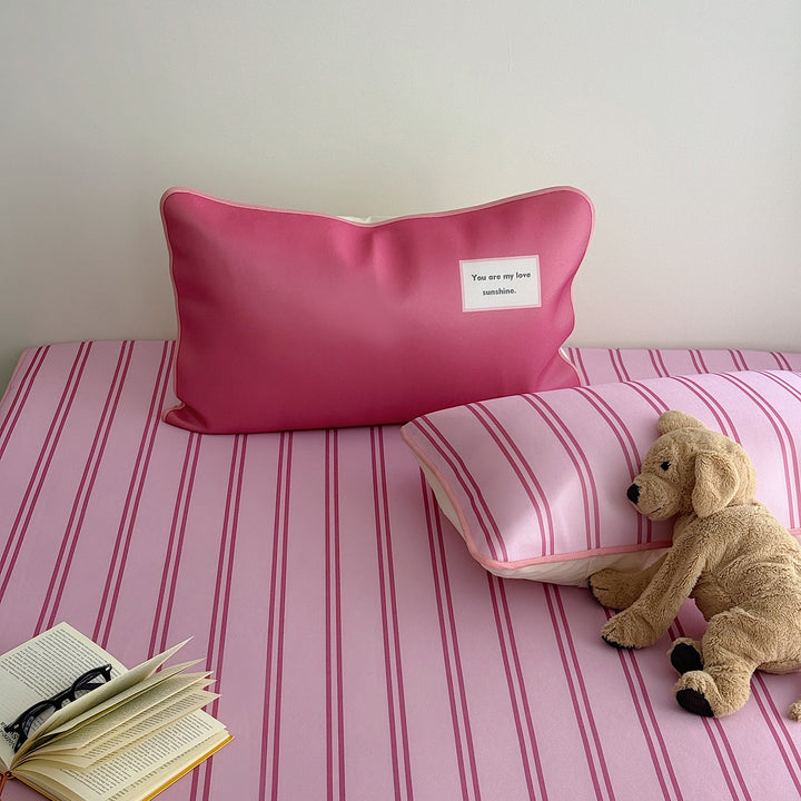 Ice Silk Double Line Stripe Mat Set - Pink