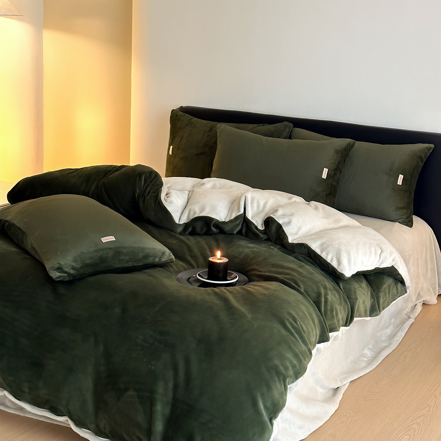 Double Milk Fleece Bedding Set, Dark Green