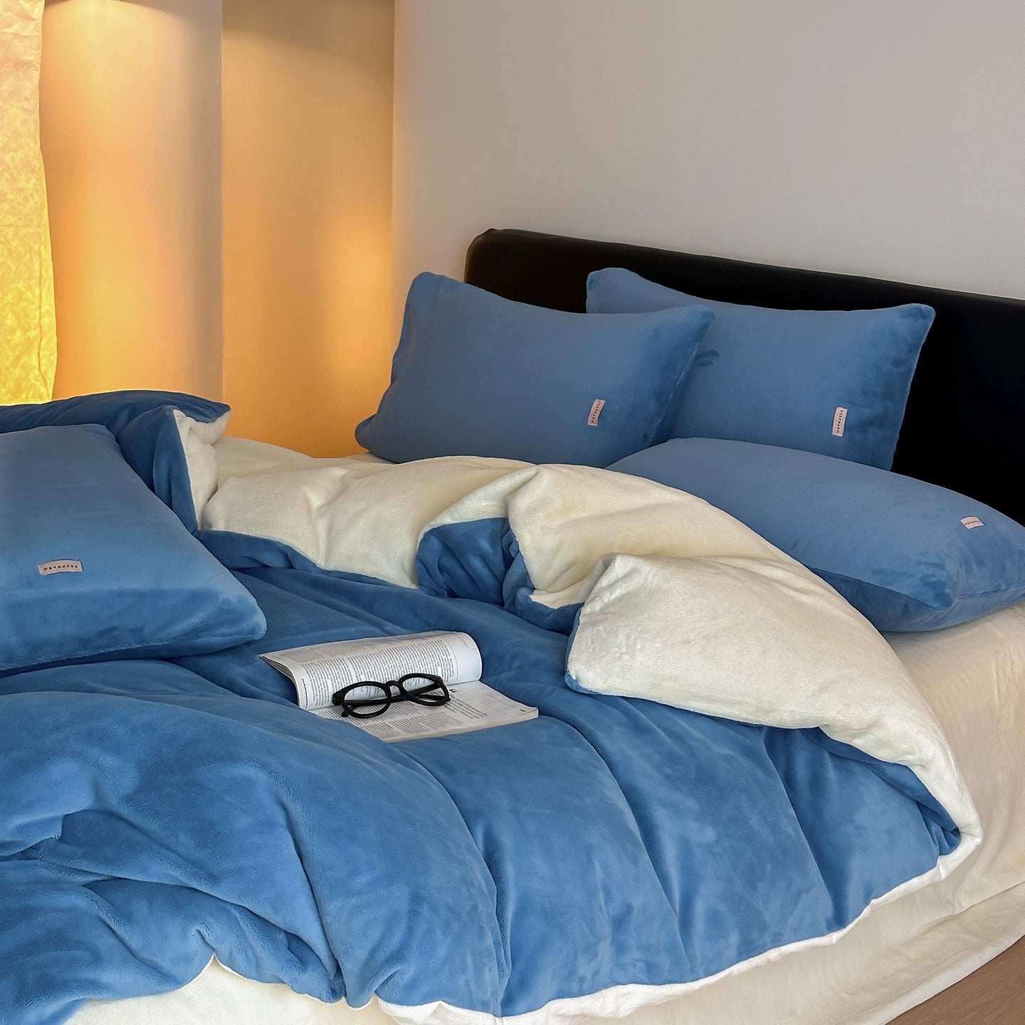Double Milk Fleece Bedding Set, Sapphire Blue
