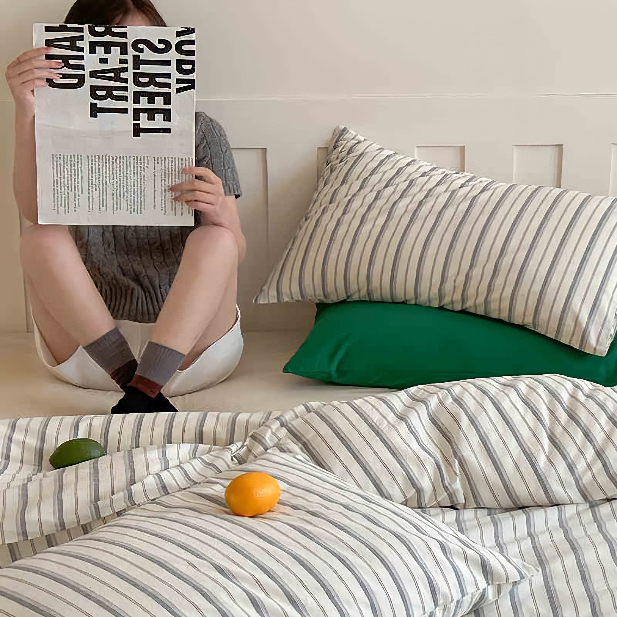 コットンカラーストライプ寝具セット 