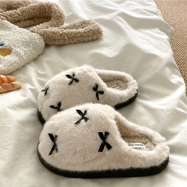 ミニリボンふわふわルームシューズ クリーム