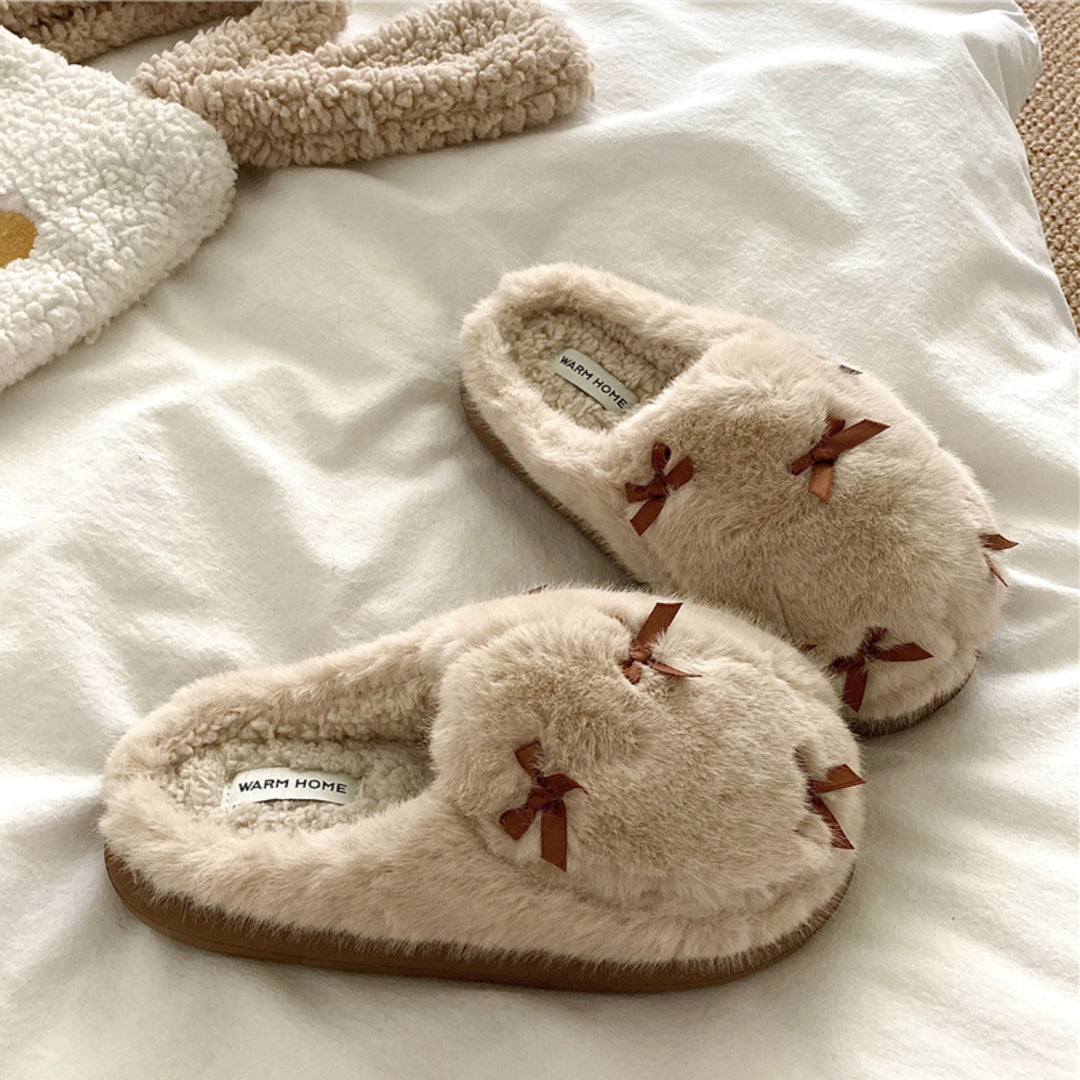 ミニリボンふわふわルームシューズ ミルクティー