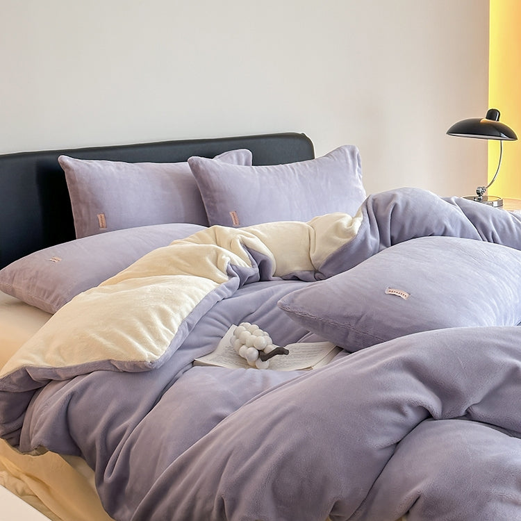Double Milk Fleece Bedding Set, Purple Cream