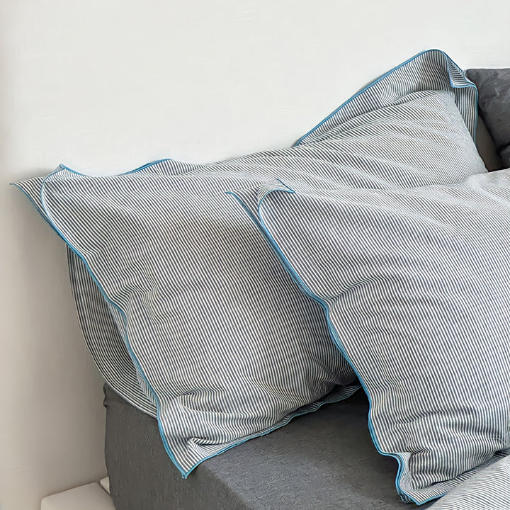 Blue Piping Cotton Bedding Set