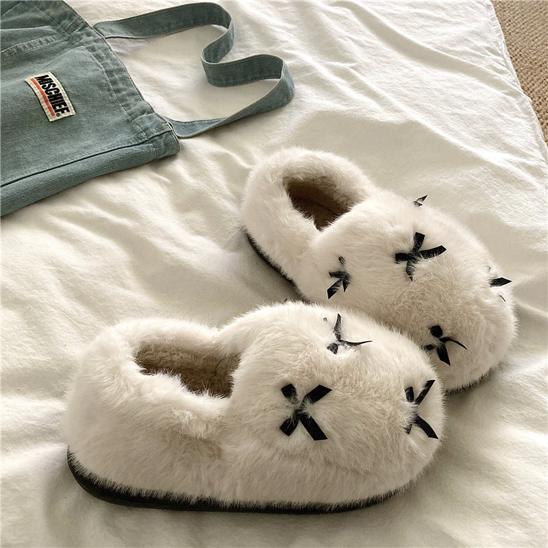 ミニリボンふわふわルームシューズ クリーム