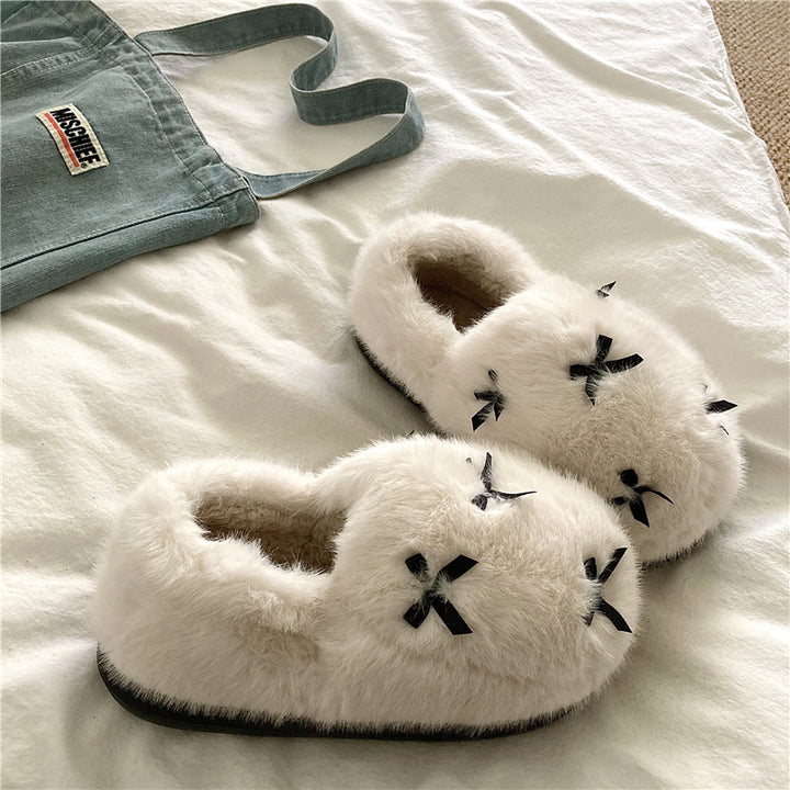 ミニリボンふわふわルームシューズ クリーム