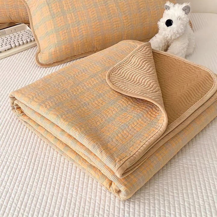 Cotton fleece reversible quilting "Orange check"