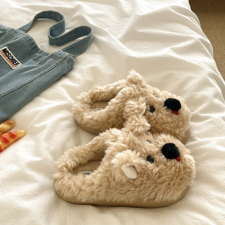 ふわふわ舌ペロドッグルームシューズ ミルクティー