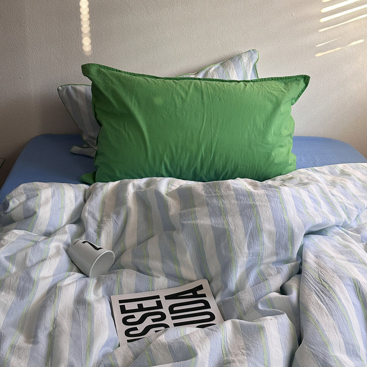 Green Piping Stripe Bedding Set