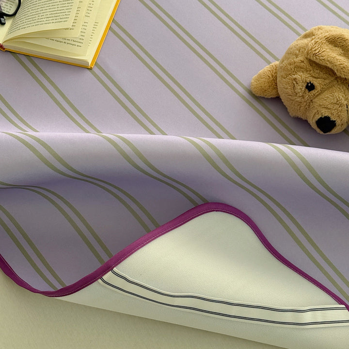Ice Silk Double Line Stripe Mat Set Grape Purple