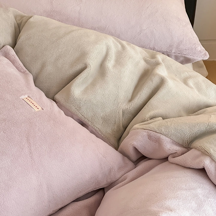 Double Milk Fleece Bedding Set, Soft Pink