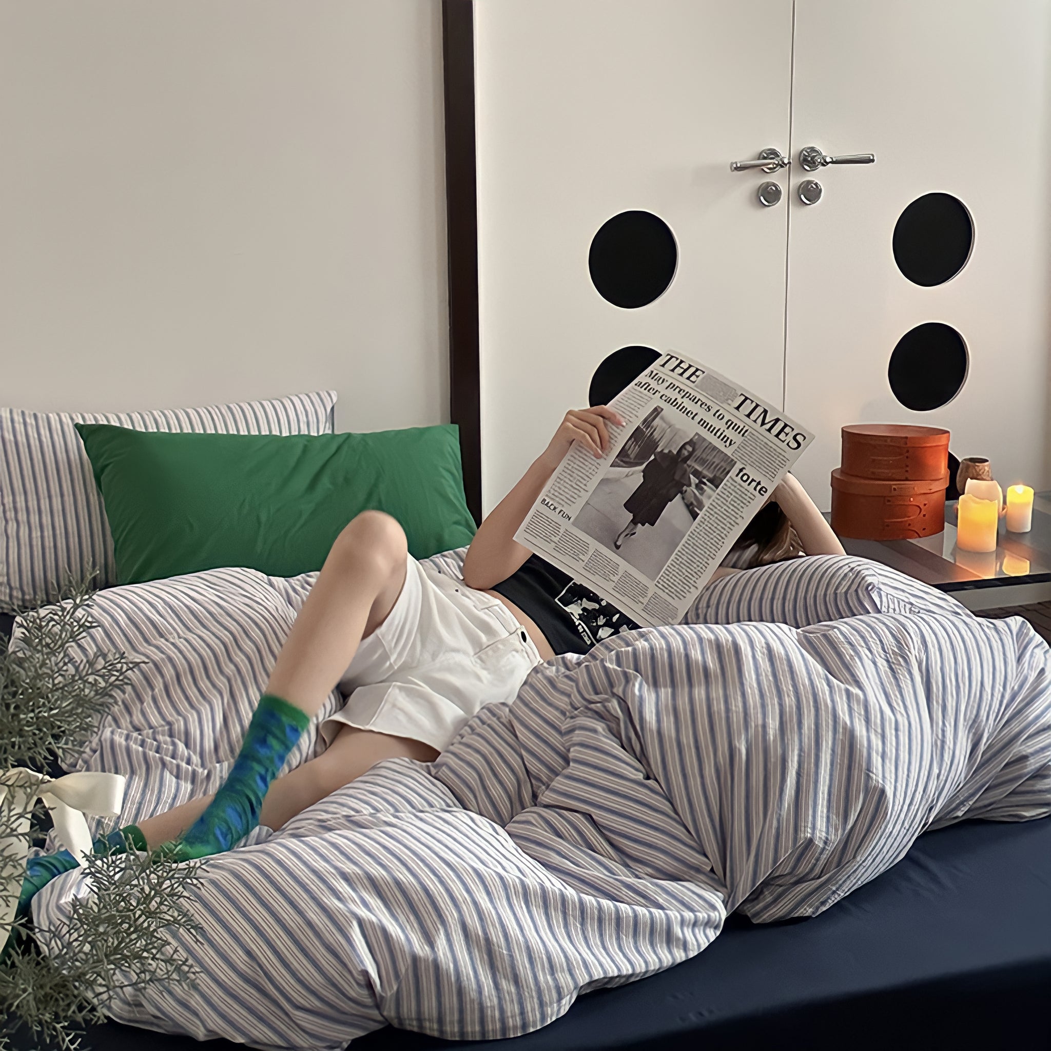 コットンカラーストライプ寝具セット 