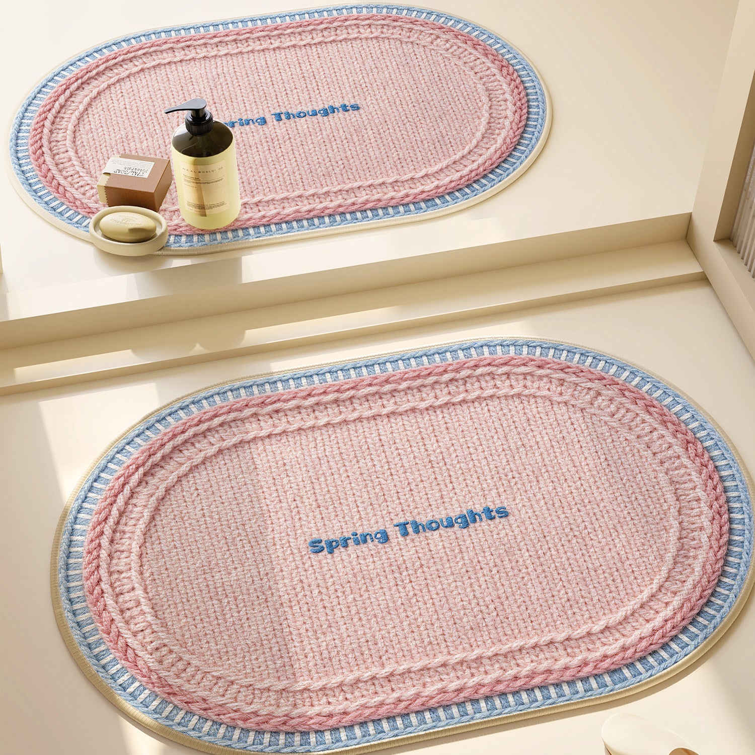 Lettered Design Oval Bath Mat Strawberry