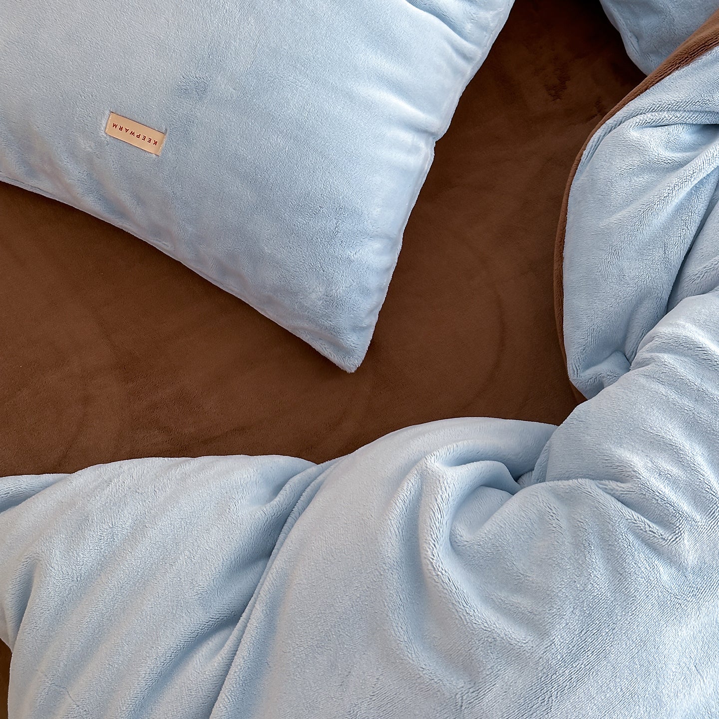 Double Milk Fleece Bedding Set Blue Brown