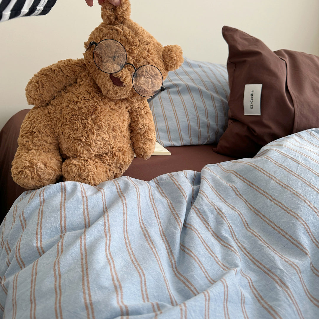 Washed Cotton Pinstripe Bedding Set, Blue