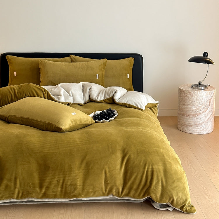 Double-Color Milk Fleece Bedding Set, Grapefruit
