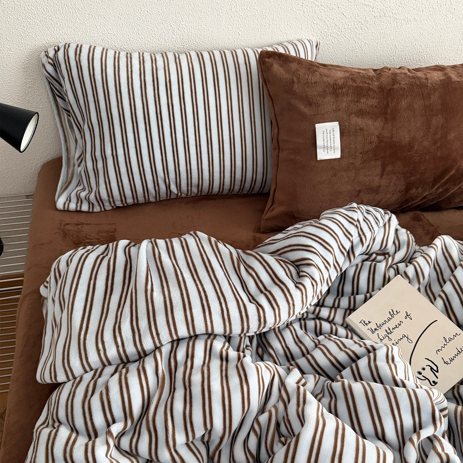 Blue & Brown Fleece Stripe Bedding Set