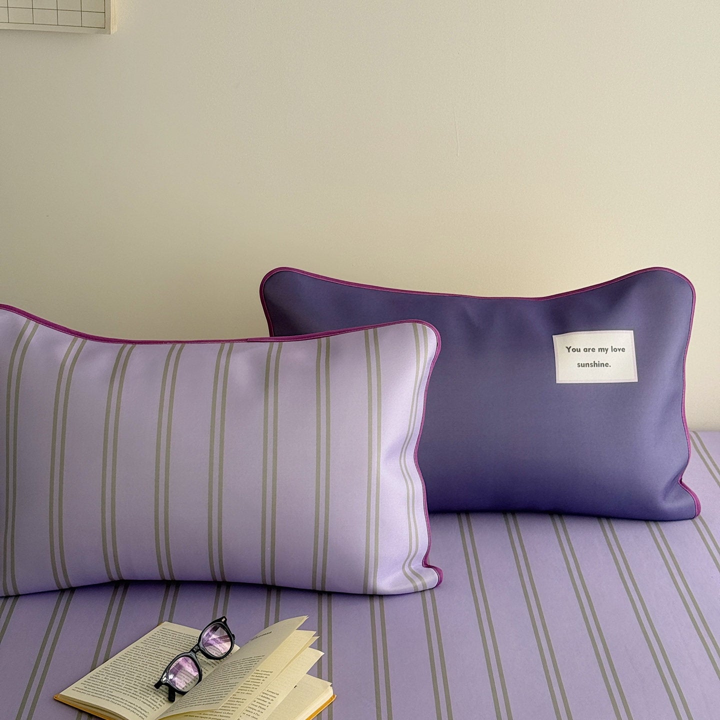 Ice Silk Double Line Stripe Mat Set Grape Purple