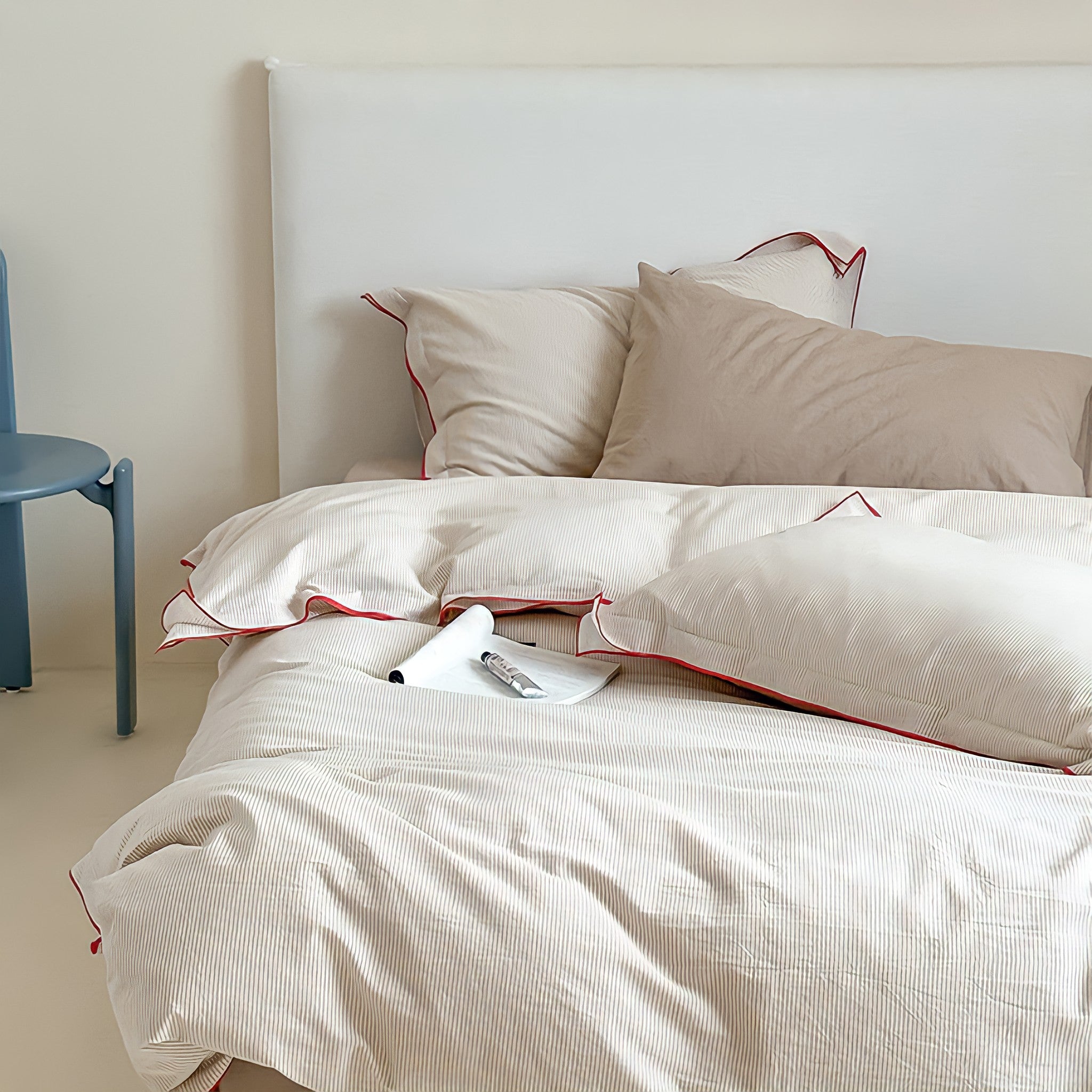 ベージュパイピングコットン寝具セット