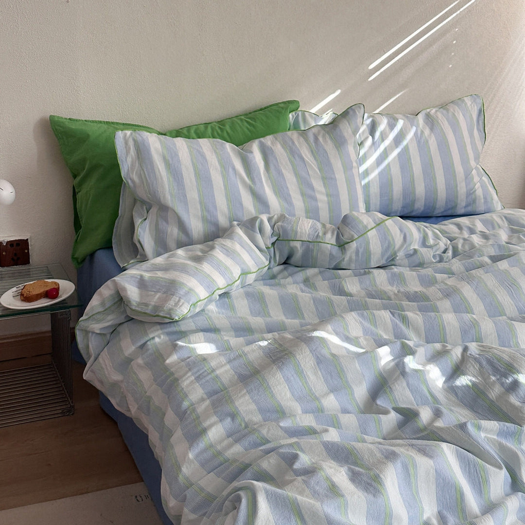 Green Piping Stripe Bedding Set