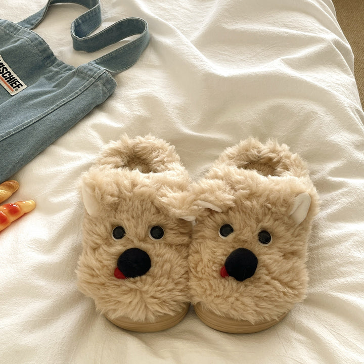 ふわふわ舌ペロドッグルームシューズ ミルクティー