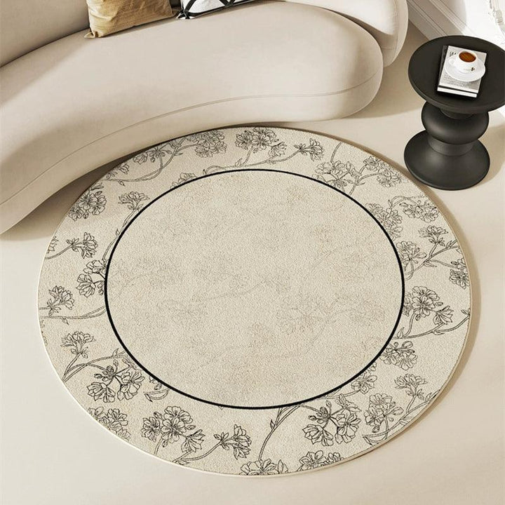 クリーム色ラウンドラグマット カーペット フロアマット / Cream round rug carpet floor mat - kocol