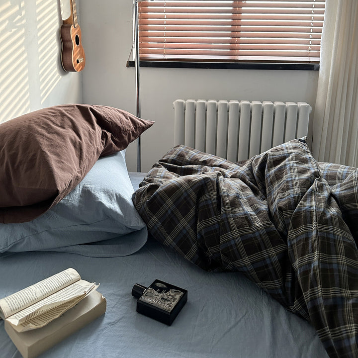 Vintage Brown Check Bedding Set